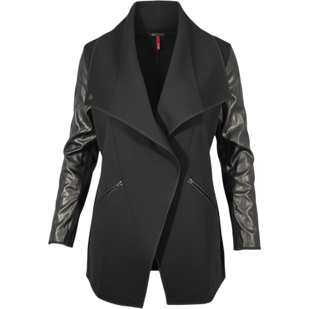 Spanx Faux Leather Convertible Drape Front Jacket Very Black Womens Plus Size 1X